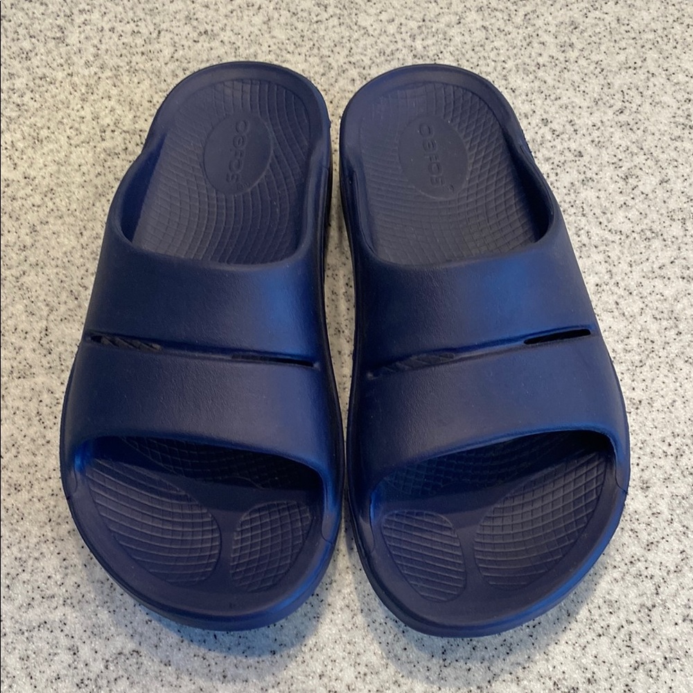 Oofos Navy Blue Slide Sandals